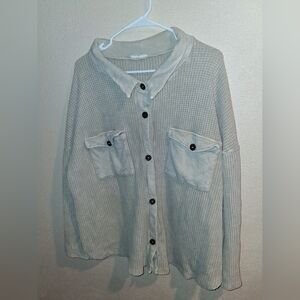 Bucket List Oversized Waffle Knit Tan Buttoned Front Shacket M